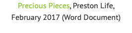 Precious Pieces, Preston Life,  February 2017 (Word Document)